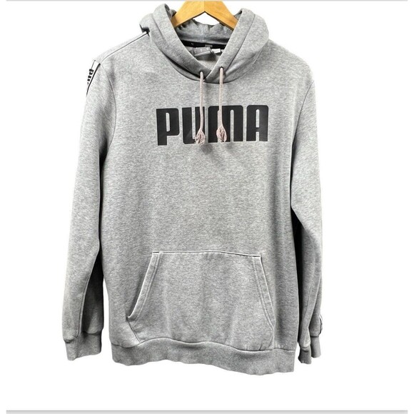PUMA Taping Hoodie Fleece‎ Sweatshirt Mens Medium Pullover Spellout Athleisure - Picture 1 of 15
